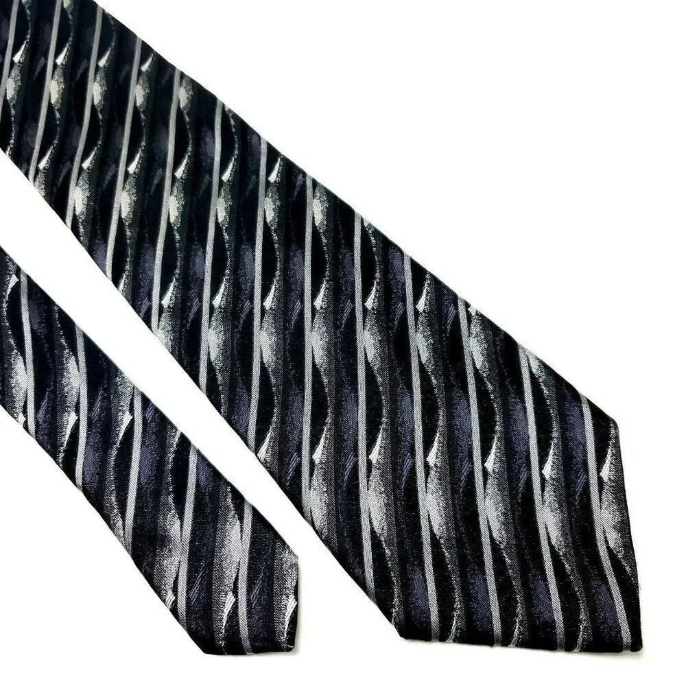 Pierre Cardin Silk‎ Tie Woven Gray Black Abstract Long